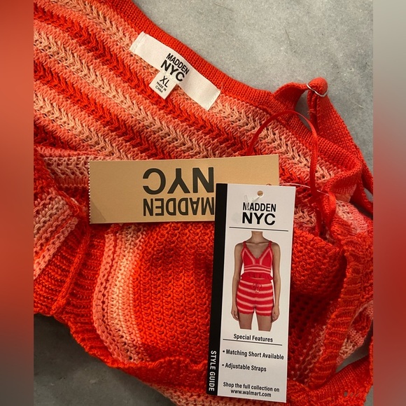NWT Madden NYC Size XL Orange Coral Stripe Crochet Crop Top V Neck Adjustable - Picture 9 of 13
